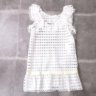 ジルスチュアート(JILLSTUART)の未使用 ジルスチュアート　総レース◎フリルトップワンピース　白/4(ひざ丈ワンピース)