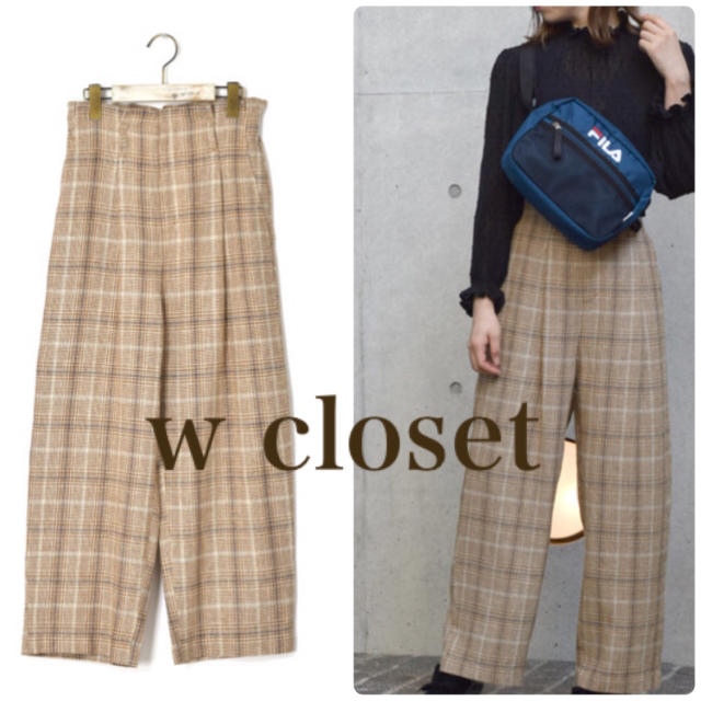 w closet(ダブルクローゼット)のw closet グレンチェックハイウエストパンツ レディースのパンツ(カジュアルパンツ)の商品写真