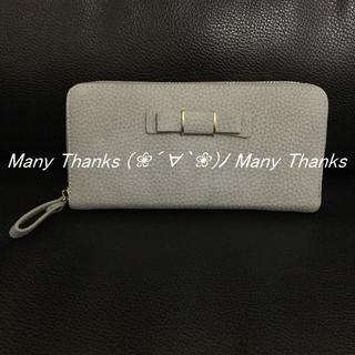 新品★本革風リボン付長財布★カラーは5種類、こちらは人気のグレー(財布)