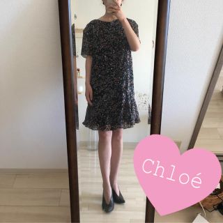 クロエ(Chloe)の【Chloé 】シルク100%ワンピース ブラック サイズ38(ひざ丈ワンピース)