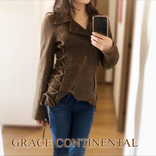 GRACE CONTINENTAL - GRACE CONTINENTAL ラムレザー 編み上げ ライダース ジャケットの通販 by 即購入