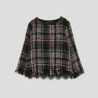 ザラ(ZARA)のZARA ツイード レース トップス(カットソー(長袖/七分))