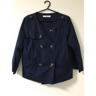 イッカ(ikka)のikka★ショートトレンチ★ノーカラー★紺ネイビー★M★used美品(トレンチコート)