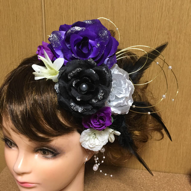 No.107 豪華！紫×黒×銀 フラワーピン