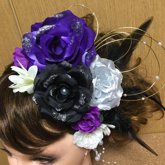 No.107 豪華！紫×黒×銀 フラワーピン