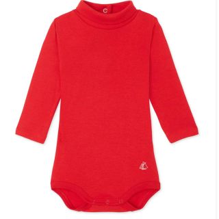 プチバトー(PETIT BATEAU)の18m 新品 プチバトー レッド 赤 裏起毛タートルネック長袖ボディ(シャツ/カットソー)