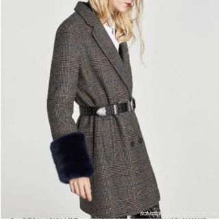 ザラ(ZARA)のZARA グレンチェック コート フェイクファー(毛皮/ファーコート)