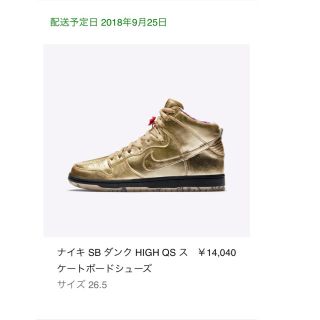 ナイキ(NIKE)の新品 NIKE SB DUNK HI QS 26.5cm ナイキ ダンク(スニーカー)