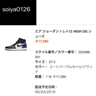 ナイキ(NIKE)のNIKE AIR JORDAN1 COURT PURPLE 27.5(スニーカー)