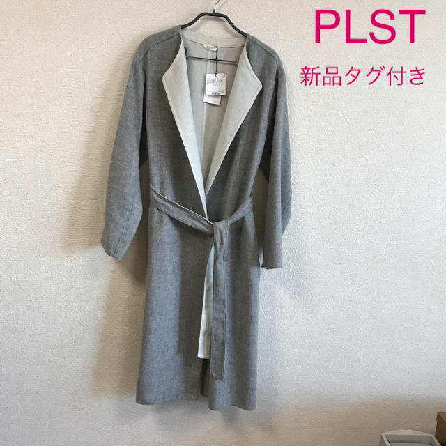 PLST(プラステ)のPLST ウールリバーノーカラーロングコートM レディースのジャケット/アウター(ロングコート)の商品写真