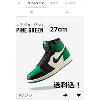 ナイキ(NIKE)のエアジョーダン1 パイングリーン 27cm  AJ1 air jordan 1 (スニーカー)