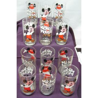 ディズニー(Disney)のUSA製・ガラスコップ・12個・ミッキーマウス・80年代・真正品(#MMC-1）(食器)
