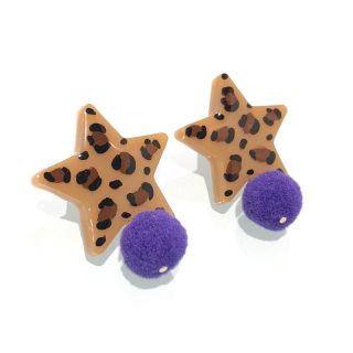 ヒョウ柄スターぽんぽんピアス パープル(ピアス)