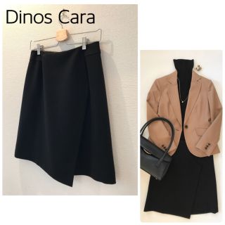 ディノス(dinos)の【美品】Dinos Cara アンシンメトリー スカート ブラック(ひざ丈スカート)