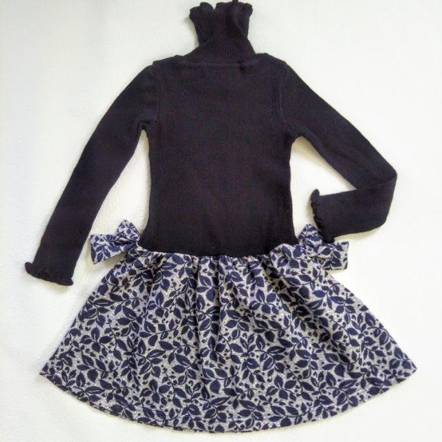 130cm　リーフジャガードワンピ―ス　ブラック/ネイビー キッズ/ベビー/マタニティのキッズ服女の子用(90cm~)(ワンピース)の商品写真