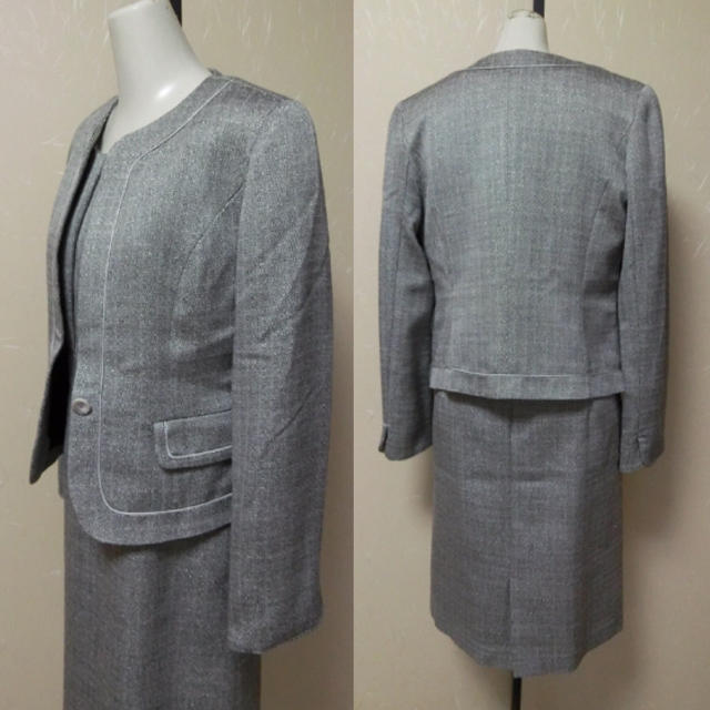 7-Idconcept.(セブンアイディコンセプト)の7-ID concept.　ラメ入りグレー系のジャケットとワンピースのスーツ38 レディースのフォーマル/ドレス(スーツ)の商品写真