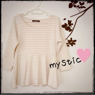 ミスティック(mystic)のmystic♡ボーダーペプラムトップス(カットソー(長袖/七分))