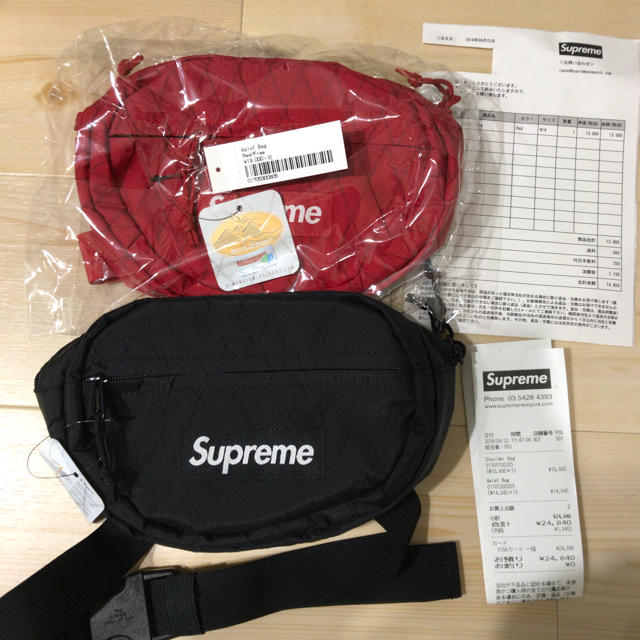 ウエストポーチSupreme Waist Bag Black + Red セット 18AW