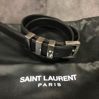 SAINT LAURENT PARIS サンローランパリ 3連バックル ベルト GRZ314630 クロコレザー ブラック