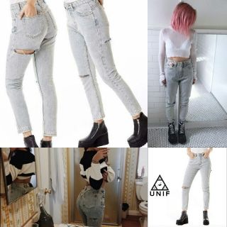 ユニフ(UNIF)のUNIF BAB JEANS ダメージジーンズ ハイウエスト スキニー(デニム/ジーンズ)