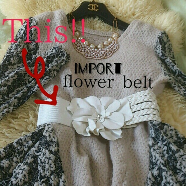 新品importお花ゴムベルトWH レディースのファッション小物(ベルト)の商品写真
