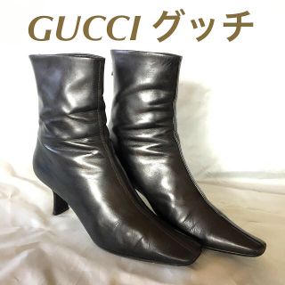 グッチ(Gucci)の美品プラダ レザー ショートブーツ37ブラック(ブーツ)