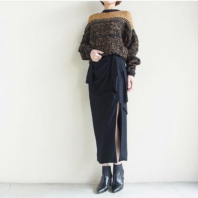 mame 17aw draped silky wool skirt
