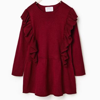 ザラキッズ(ZARA KIDS)のZARAガールズ ニットフリルワンピース 152(ワンピース)