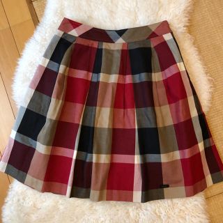 バーバリーブルーレーベル(BURBERRY BLUE LABEL)の約2.3万美品バーバリーブルーレーベルクレストブリッジチェック柄スカート♫最終(ひざ丈スカート)