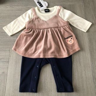 アナップキッズ(ANAP Kids)の新品タグ付き 秋冬デザイン ANAP 女の子重ね着風ロンパース 70cm(カバーオール)