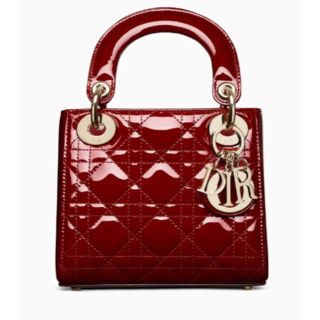 ディオール(Dior)の【新品】チェリーレッド カナージュ エナメルカーフレザー LADY DIOR(ハンドバッグ)