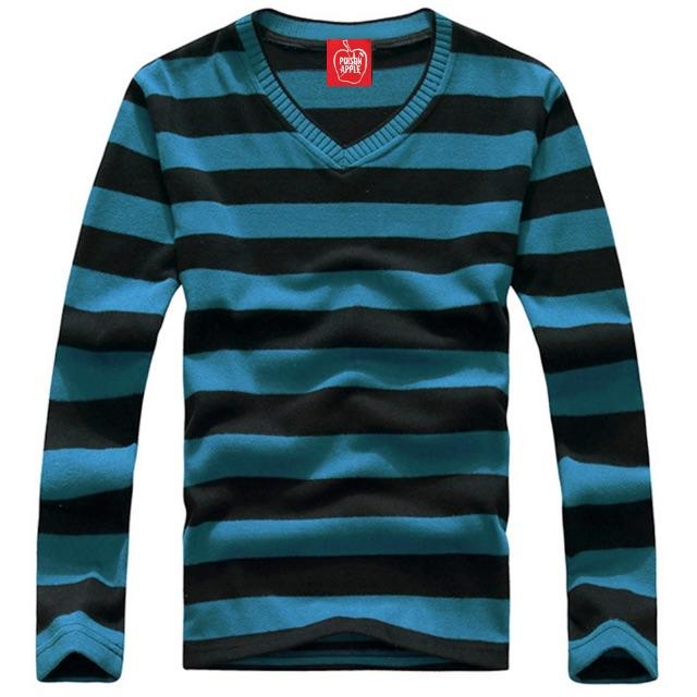 青黒1★ボーダー VネックTシャツ★シンプル モード グランジ アメカジ メンズのトップス(Tシャツ/カットソー(七分/長袖))の商品写真