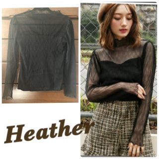 ヘザー(heather)のHeather ドットチュールトップス ブラック(シャツ/ブラウス(長袖/七分))