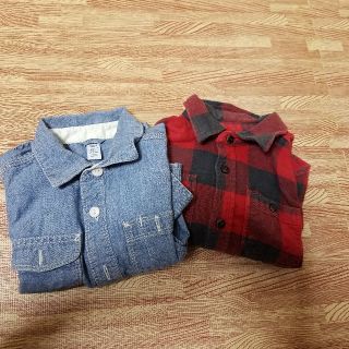 ベビーギャップ(babyGAP)のGAP/デニムシャツ/チェックシャツ/95cm/2点セット(Tシャツ/カットソー)