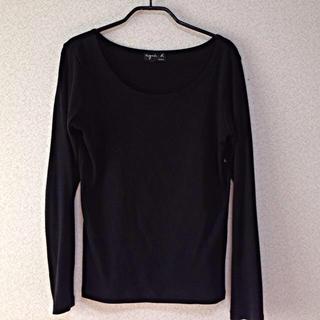 アニエスベー(agnes b.)の日本製 アニエスベー 黒 シンプルロンT(Tシャツ(長袖/七分))
