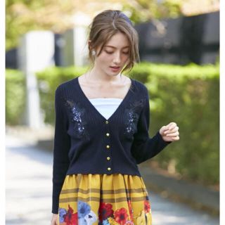 トッコ(tocco)の売り切りセール♡新品♡トッコ♡レースアップリケリブニットカーディガン♡ブラック(カーディガン)