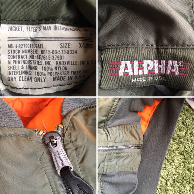 ALPHA INDUSTRIES(アルファインダストリーズ)のMA-1 ALPHA フライトジャケット カーキグリーン×オレンジ XL メンズのジャケット/アウター(フライトジャケット)の商品写真