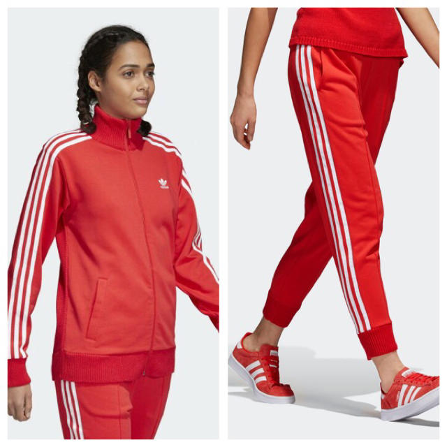 adidas(アディダス)の【レディースＬ】赤 上下セット  アディダスオリジナルス レディースのトップス(トレーナー/スウェット)の商品写真