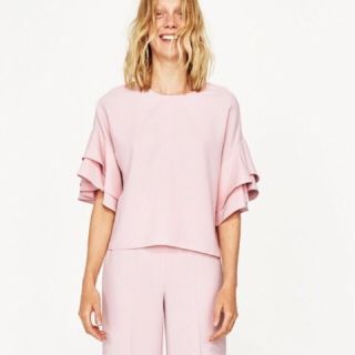 ザラ(ZARA)のZARA ザラ フリルブラウス ピンク紺白3色セット(シャツ/ブラウス(半袖/袖なし))