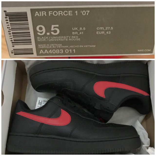 NIKE(ナイキ)の★美品used NIKE AIR FORCE 1 ‘07 黒赤 27.5cm メンズの靴/シューズ(スニーカー)の商品写真