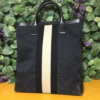 グッチ(Gucci)の即購入OK! グッチ トートバッグ キャンバス レザー ライン 黒 ブラック(トートバッグ)