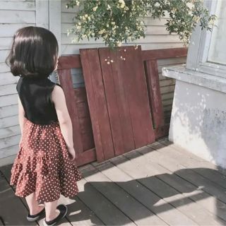 キッズ ブラウン ドット ティアード ロングスカート フレア ドット柄