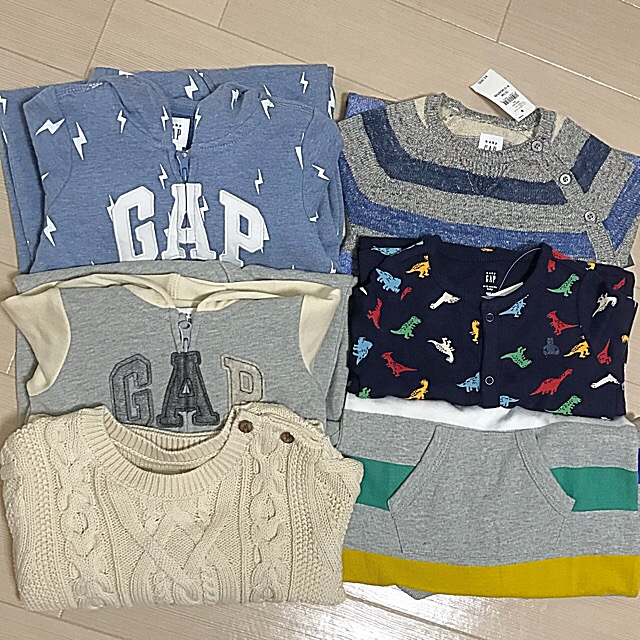 babyGAP(ベビーギャップ)の10/5まで babyGAP 6枚セット 新品タグ付 長袖 男の子 キッズ/ベビー/マタニティのベビー服(~85cm)(カバーオール)の商品写真