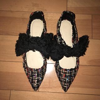 ザラ(ZARA)のカラーツイードフラットシューズ(バレエシューズ)