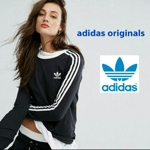 (Ｓサイズ)adidas original 3ストライプロンＴブラック レディースのトップス(Tシャツ(長袖/七分))の商品写真