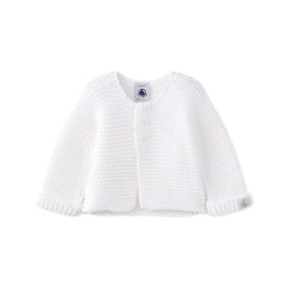 プチバトー(PETIT BATEAU)の新品 プチバトー ガーター ニット カーディガン 3m 6m 12m ホワイト(カーディガン/ボレロ)