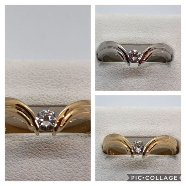 K18/Pt900 ダイヤモンド 3本 リング レディースのアクセサリー(リング(指輪))の商品写真
