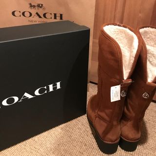 [美品]COACH ムートンブーツ ターンロック ボア ブラック 22.5cm