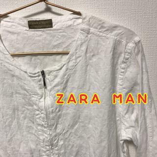 ザラ(ZARA)の【中古】ZARA MAN 花柄　襟なしトップス　白(シャツ)