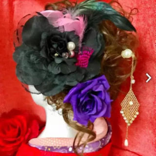 黒バラとかんざしの髪飾り(ヘアアクセサリー)